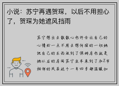 小说：苏宁再遇贺琛，以后不用担心了，贺琛为她遮风挡雨
